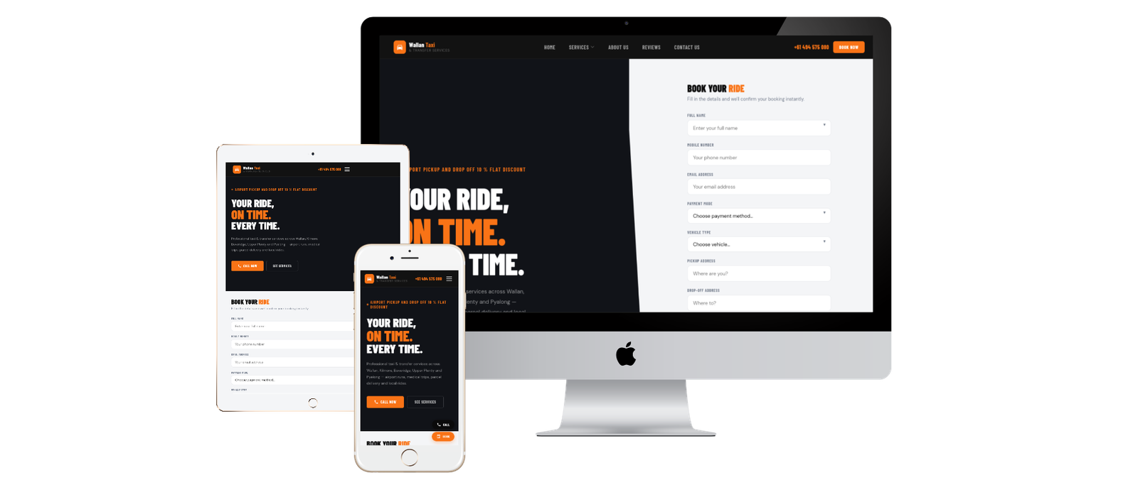 Australian taxi service website with online booking and airport transfer services.